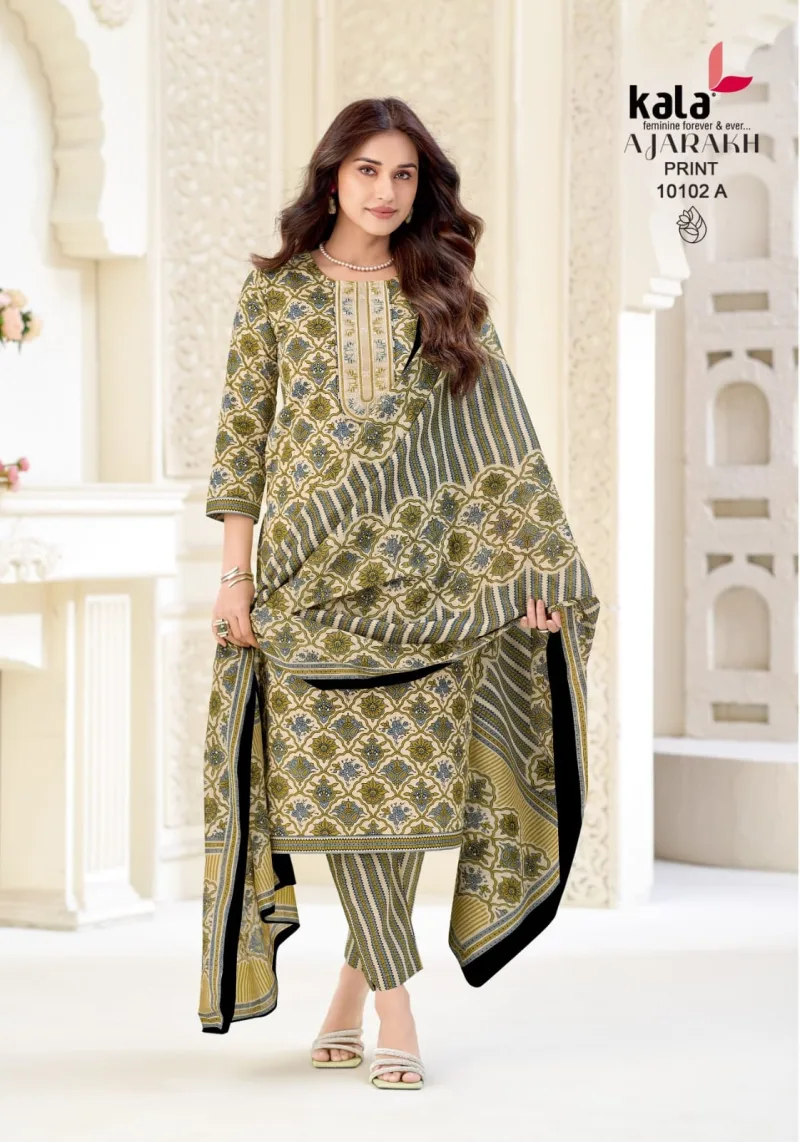 Ajarakh Vol 1 By Kala Cotton Readymade Kurti With Bottom Dupatta 